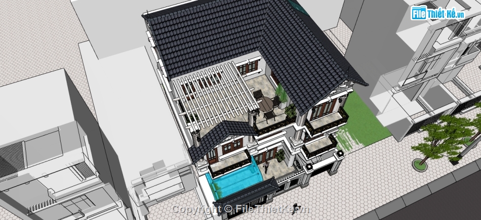 Biệt thự,Biệt thự tân cổ điển,biệt thự phố,cải tạo nhà phố,file sketchup biệt thự phố,thiết kế nhà phố